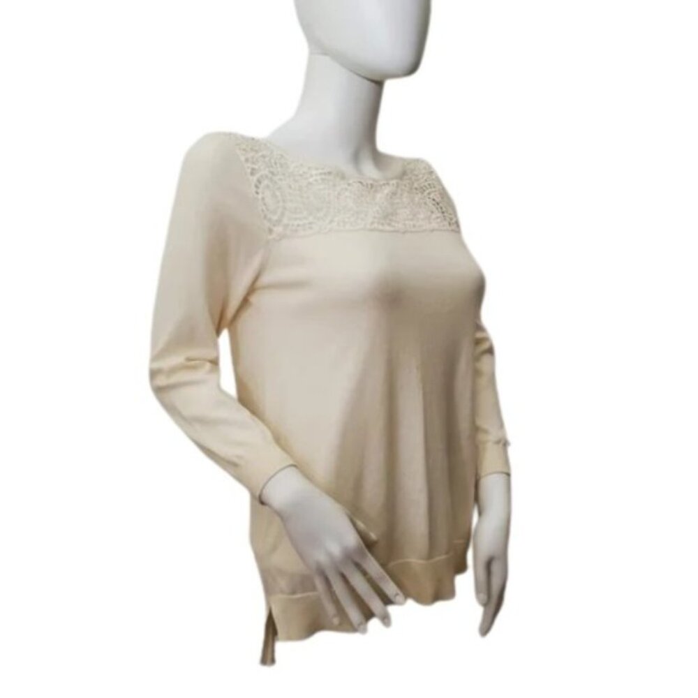 LOFT Women Top XS Beige Lace Long Sleeve Lightweight Casual Soft Knit - Picture 5 of 7